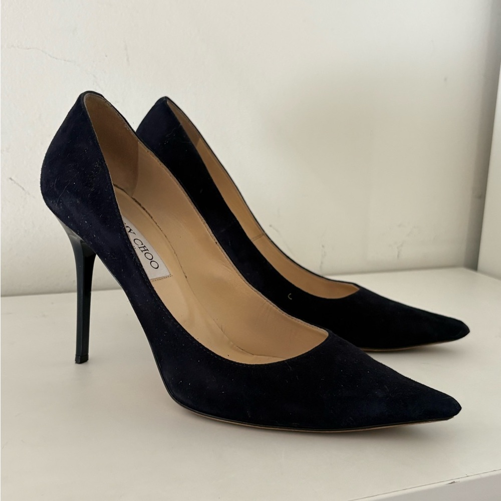 Jimmy Choo Black Suede Pointed Pump with Stiletto Heel 38 1/2